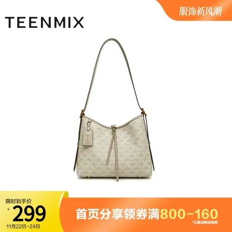 天美意时尚印花大容量水桶包女复古单肩手提包新X2713CX3奥莱图片