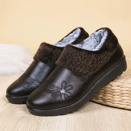 冬季新款老北京布鞋女棉鞋加绒加厚保暖妈妈鞋防滑中老年棉靴平底商品大图