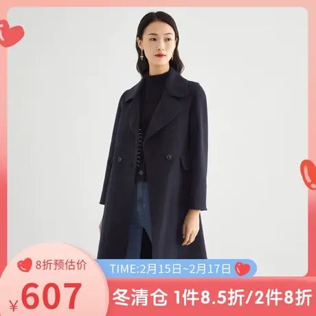 伊芙丽毛呢外套女秋冬新品长袖翻领中长款女士休闲羊毛大衣双面呢图片