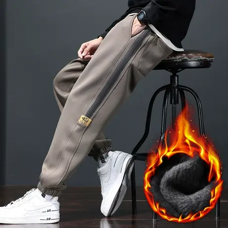男装束脚加绒裤冬季抗寒保温潮牌加厚休闲裤子运动秋冬款男生卫裤商品大图