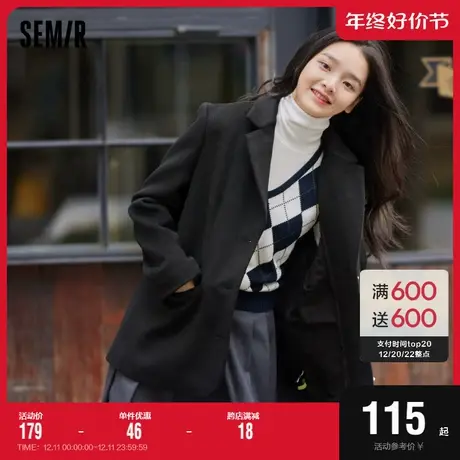 森马外套女抓绒休闲西服刺绣2022冬季新款宽松个性女士学院风西装商品大图