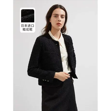 朗姿轻奢赫本风套装上衣女秋季新品小香风粗花呢短外套女装奥莱商品大图
