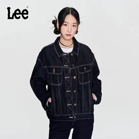 Lee商场同款24春季新品舒适版浮雕Logo清水洗女翻领牛仔夹克外套图片