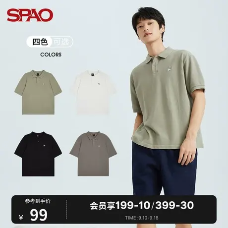 SPAO 男士POLO衫短袖夏季时尚简约T恤印花刺绣棉宽松翻领POLO衫商品大图
