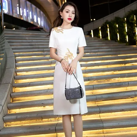 晚礼服女高级宴会轻奢2023高端晚宴小礼服平时可穿气质白色连衣裙商品大图