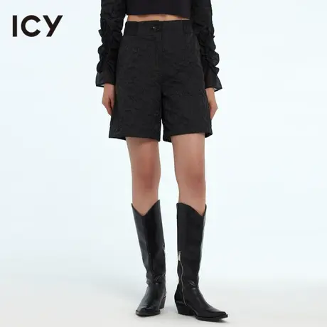 icy女装原创春季新款复古风时尚简约褶皱感松紧腰女短裤休闲裤女商品大图
