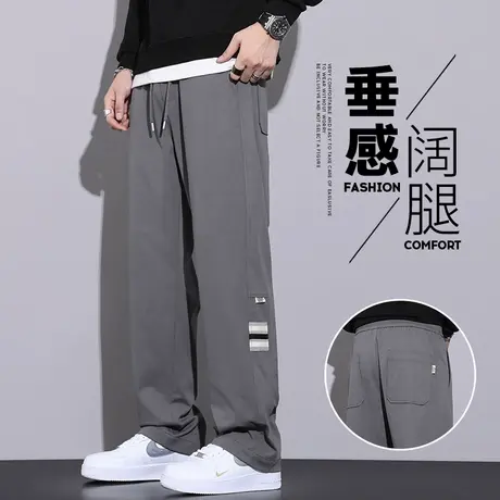 男士秋季垂感阔腿休闲裤春秋款宽松紧腰微喇叭男裤子工装秋天男装商品大图