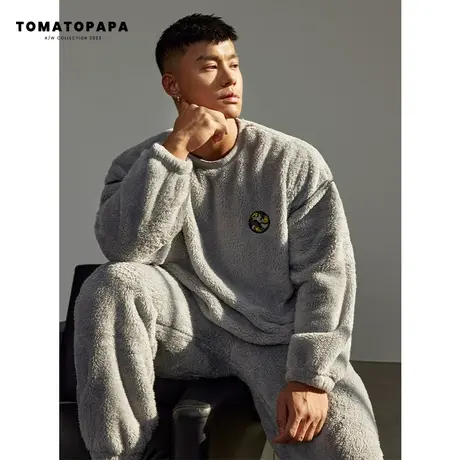 TOMATOPAPA秋冬珊瑚绒睡衣宽松男士加厚法兰绒加绒套装男款家居服商品大图