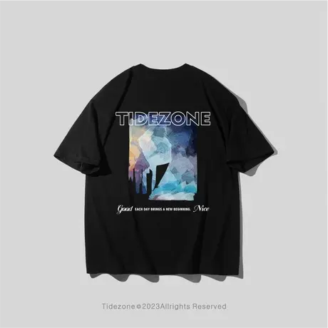 Ohlyah油画风景印花短袖男女款T恤纯棉潮牌圆领衣服美式半袖夏季图片