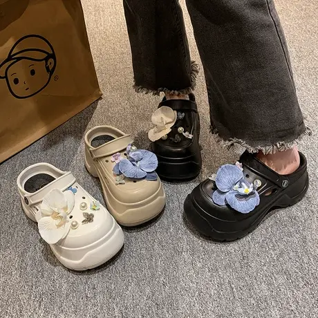 厚底包头拖鞋女夏季外穿2024年春季新款网红凉拖小个子增高洞洞鞋商品大图