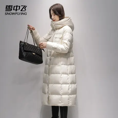 雪中飞羽绒服女长款过膝2023年冬季新款时尚收腰修身厚鸭绒外套商品大图