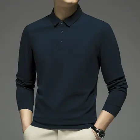 珠地棉polo衫男长袖翻领t恤潮牌有领商务保罗带领打底衫纯色秋衣商品大图