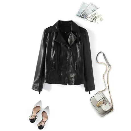 伊自尚气质皮衣短外套宽松显瘦女洋气2023年秋装女装大码胖mm遮肉商品大图