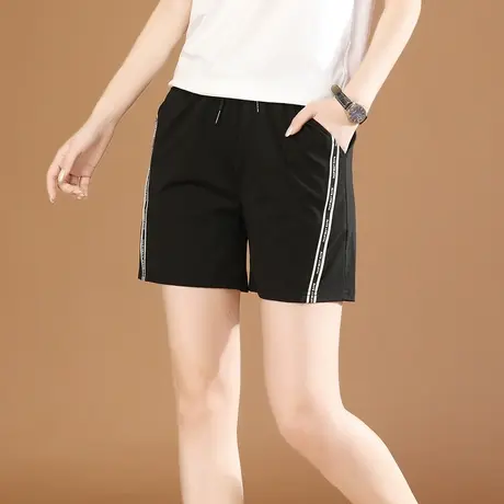 韩潮袭人松紧腰黑色运动短裤女2023夏新款宽松显瘦拼接休闲热裤薄图片