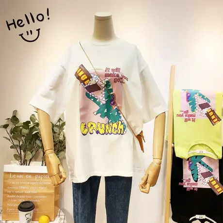 2020夏季新款韩国东大门ins短袖T恤女卡通搞怪休闲T恤打底衫大码商品大图