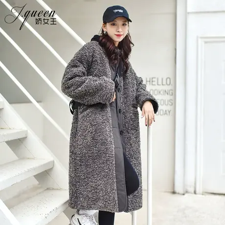 羊羔毛外套女冬季新款两面穿加厚保暖环保毛绒中长款休闲棉服大衣图片