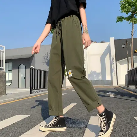 网红裤子女秋季宽松高腰直筒显瘦百搭ins超火休闲运动工装裤长裤图片