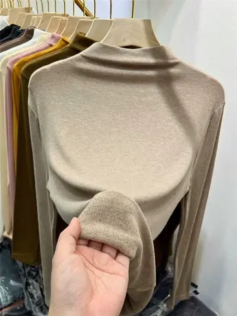 半高领针织衫秋冬内搭上衣女2022新款加绒加厚T恤休闲时尚打底衫图片