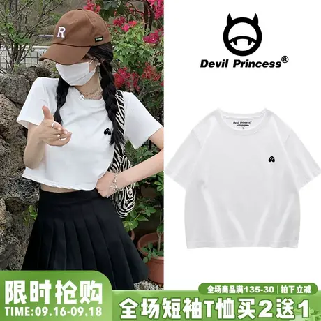 白色chic港味露脐小个子短款t恤女纯棉短袖小众显瘦半袖上衣ins潮商品大图