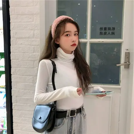 洋气内搭高领白色长袖t恤百搭黑色打底衫春秋冬加绒保暖上衣女装商品大图