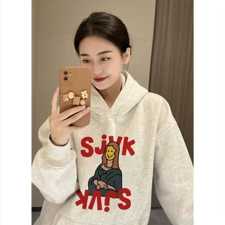 高级感超好看卫衣女秋冬加绒加厚oversize国潮牌港味chic连帽外套图片