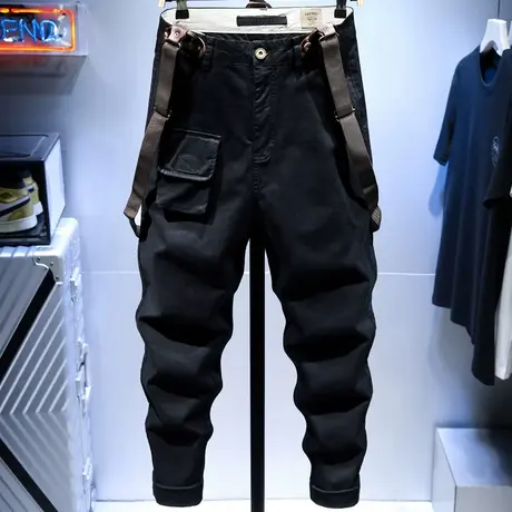 2022秋季新款设计工装休闲长裤子男士吊带裤百搭日系痞帅男装潮牌商品大图