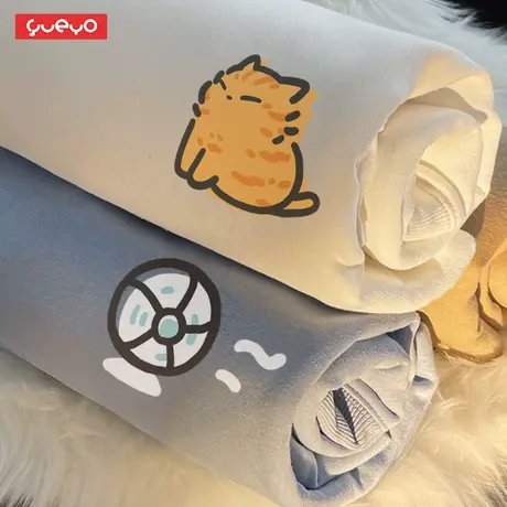 悦游 原创设计卫衣 吹风橘猫长袖情侣套头加绒春秋ins可爱情侣装商品大图