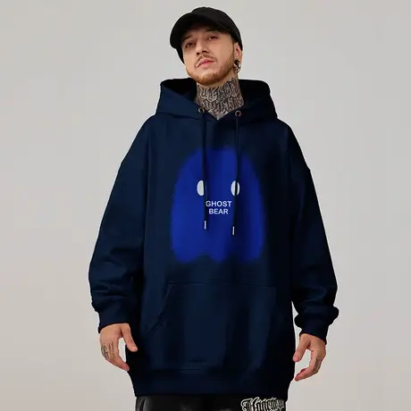 大码连帽美式重磅复古男装潮流宽松胖子男生外套卫衣加绒春秋冬款商品大图