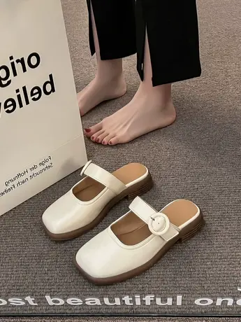 包头凉拖鞋女外穿2023夏季新款网红时尚百搭韩版平底方头半拖女鞋商品大图