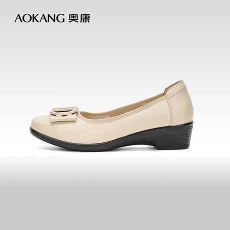 【门店发货】奥康女鞋 2023春秋季舒适防滑软底妈妈鞋真皮浅口商品大图
