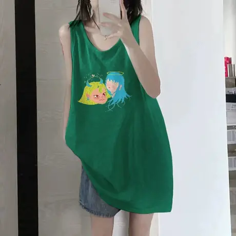 美式复古纯棉吊带运动坎肩背心无袖t恤女夏季外穿宽松篮球服上衣图片