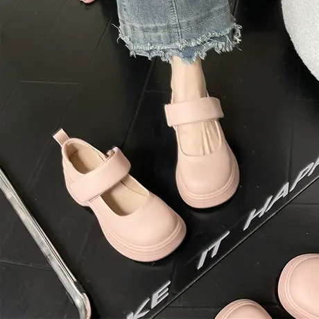 法式玛丽珍鞋女高跟2024新款夏季女鞋子魔术贴松糕厚底大头小皮鞋商品大图