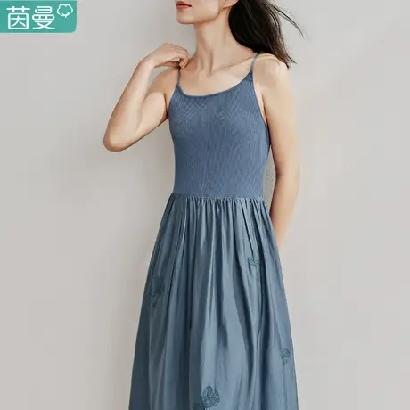 茵曼重工绣花拼接吊带连衣裙女裙子2024年夏季新款内搭显瘦中长裙商品大图
