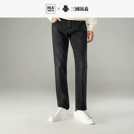 HLA/海澜之家三国系列牛仔裤秋冬季新合体直筒绣花手擦牛仔裤男图片