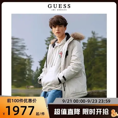 GUESS23 新冬男士防水防污貉子毛领派克中长款羽绒服-M3PL82W55R0图片