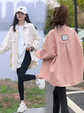 2023春季新款欧货气质翻领口袋单排扣衬衫宽松时尚休闲百搭开衫女商品大图