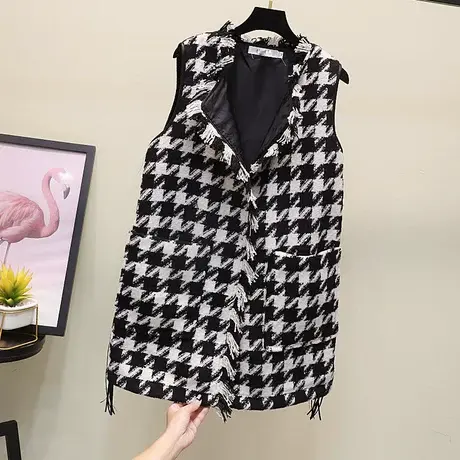 欧货2023秋冬新款宽松时尚百搭千鸟格加厚马夹外套名媛风马甲女商品大图