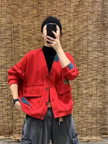 长袖卫衣外套女2023春季新款韩版宽松大码休闲V领开衫外搭上衣潮商品大图