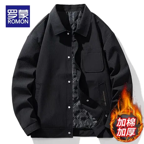 罗蒙男士外套秋冬季新款潮牌休闲宽松上衣服翻领加绒加厚夹克男装商品大图