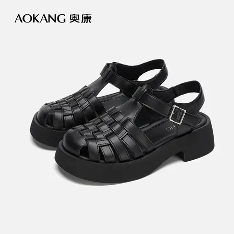 【门店发货】奥康女鞋 新款厚底编织猪笼鞋透气舒适凉鞋商品大图