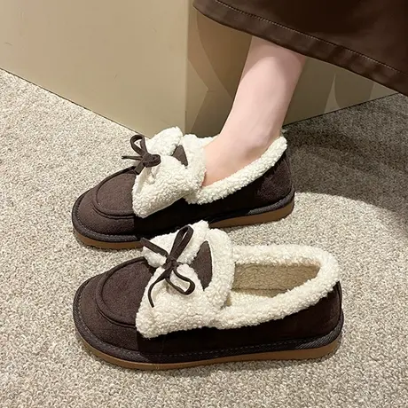 晚风毛毛鞋女外穿配裙子毛绒单鞋2023新款秋冬加绒棉鞋百搭豆豆鞋商品大图