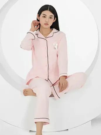 爱帝兔年睡衣家居服套装开衫长袖翻领纯棉全棉韩版甜美休闲可外穿商品大图