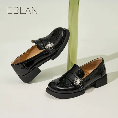 EBLAN/伊伴乐福鞋2025奶奶春季新款英伦风女鞋厚底增高粗跟小皮鞋图片