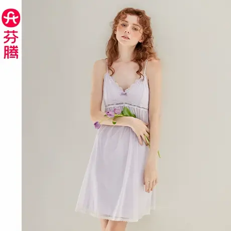 芬腾女睡裙夏季薄款带胸垫吊带睡衣裙性感蕾丝休闲女款家居服中裙图片