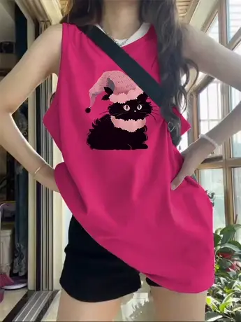 美式复古纯棉吊带背心无袖t恤女夏季外穿宽松篮球服港风挂脖上衣图片