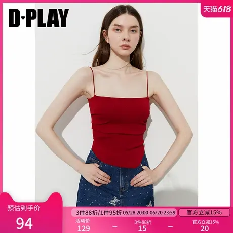 DPLAY2025年夏季新款红色吊带女好看复古修身紧身针织背心上衣图片