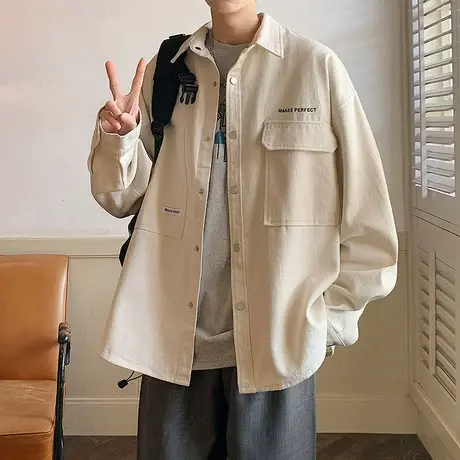 工装大码衬衫男新款长袖外套夏季青少年休闲夹克高级男装学生衬衣商品大图