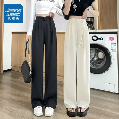 KR真维斯女款2025夏季新款时髦高腰时尚女装盘扣复古休闲西装裤商品大图