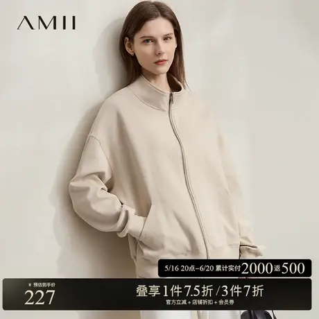 AMII【复古风】2025春季韩版复古休闲减龄拉链卫衣外套女春秋商品大图
