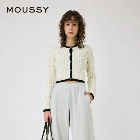 MOUSSY小香风撞色时尚花边短款老钱针织开衫外套女010HAA70-8621商品大图